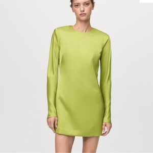 NWT Mango Open Back Long Sleeve Satin Dress